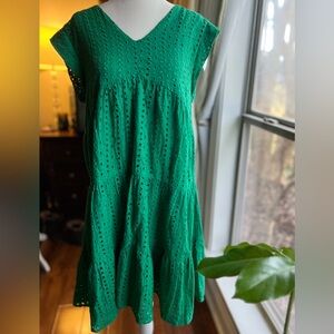 True Green Eyelet Tiered Summer Dress L Andrée Brand Cottagecore Prairiecore